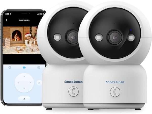 2K Indoor Security Camera No Monthly Fee, PTZ Camera, Support 2.4Ghz/5Ghz WiFi, Night Vision, Motion Detection for Baby and Pet, Support Cloud Storage and SD Card Storage, 2 Cameras