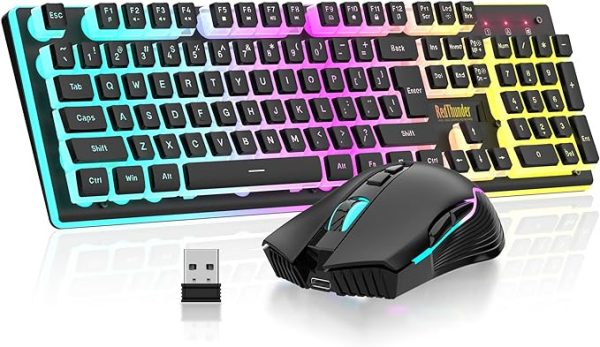 RedThunder K10 Wireless Gaming Keyboard and Mouse Combo, RGB Backlit Rechargeable 3800mAh Battery, Mechanical Feel Anti-ghosting Keyboard with Pudding Keycaps + 7D 3200DPI Mice for PC Gamer (Black) - Image 2