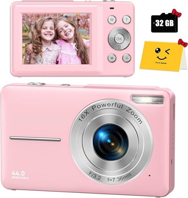 Digital Camera, FHD 1080P Digital Camera for Kids with 32GB SD Card Compact Point and Shoot Camera 16X Zoom Anti Shake Portable Cameras Small Camera for Teens Boys Girls Seniors with Best Wishes Card - Image 6