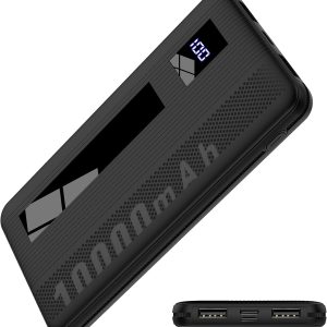 Dbasne Portable Charger, 10000mAh Ultral Slim Power Bank 3A Fast Charging, LED Display Phone Battery Pack Compatible with iPhone 16 15 14 13 Pro Samsung S23 Google iPad Tablet, etc (Lava Black)
